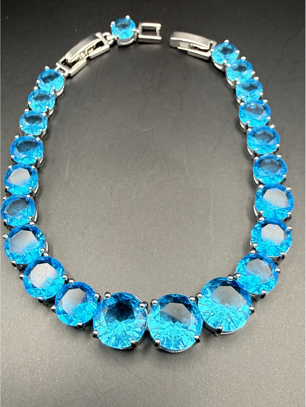 candy+clover elite chunky aqua blue crystal 14k white gold plated bracelet